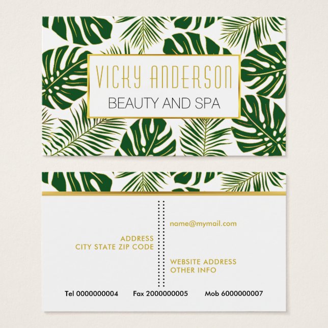 Green and gold tropical monstera and palm leaves (Front & Back)