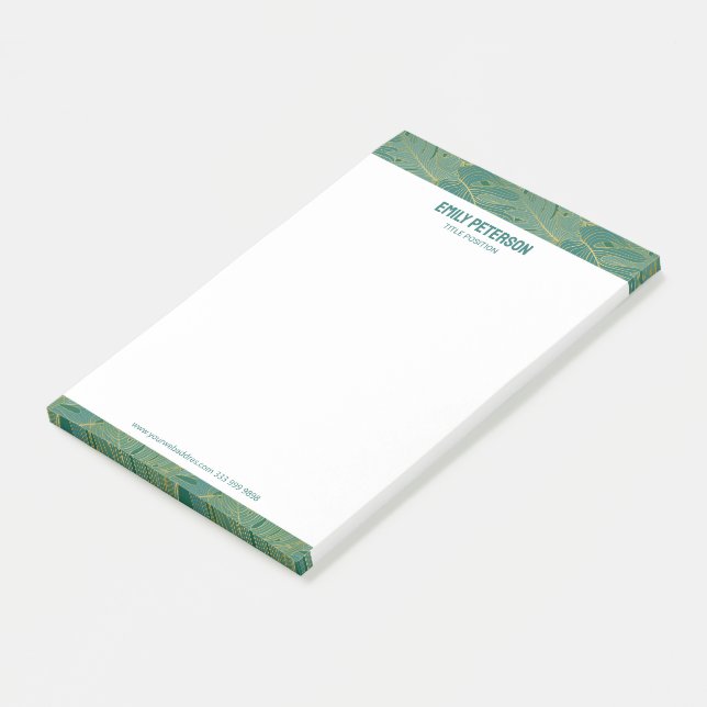 Green and gold tropical palm leaves pattern post-it notes (Angled)