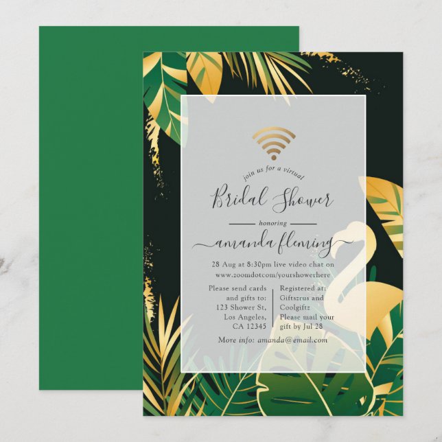 Green and Gold Tropical Virtual Shower Invitation (Front/Back)