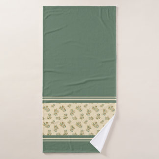 Green and Gold Twigs Botanical Pattern Towel