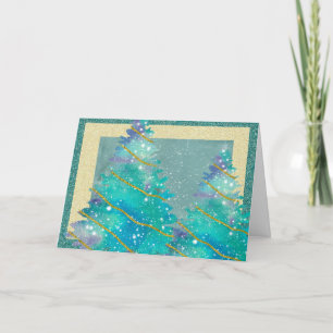 Green and Gold Unique Glittering Christmas Trees  Holiday Card
