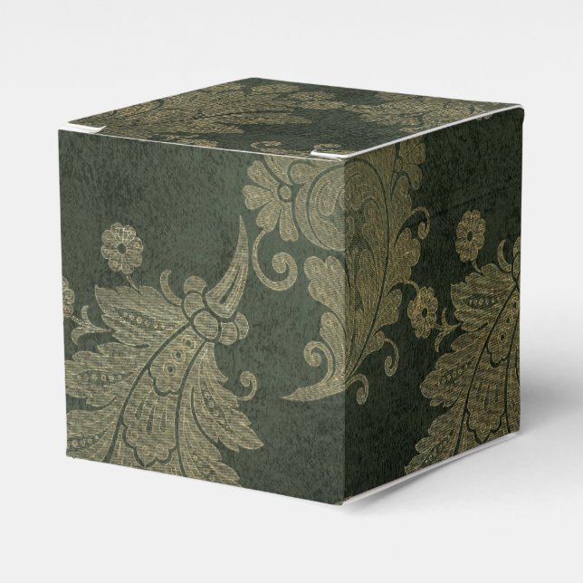 Green and Gold Vintage Damask Favour Box (Front Side)