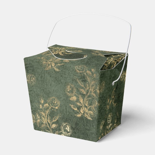 Green and Gold Vintage Floral Favour Box (Front Side)