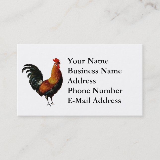 Green and Gold Vintage Rooster Painting Business Card (Front)