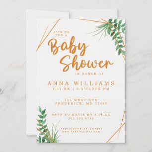 Green and Gold Watercolor Baby Shower Invitation