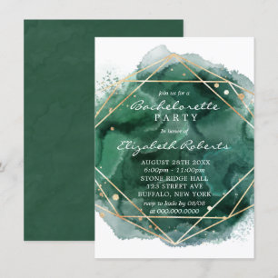 Green and Gold Watercolor Bachelorette Party Invitation
