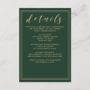 Green and Gold Wedding details card