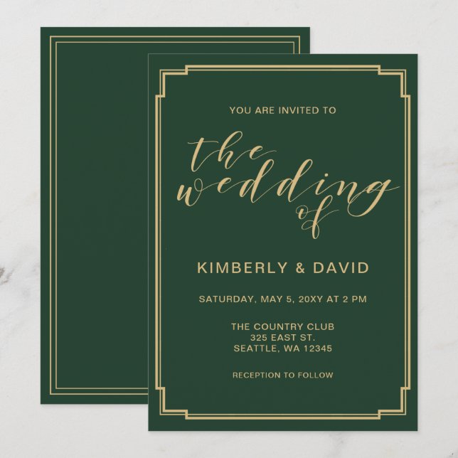 Green and Gold  Wedding Invitation (Front/Back)