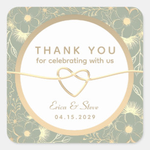 Green and Gold Wedding Thank You Square Sticker