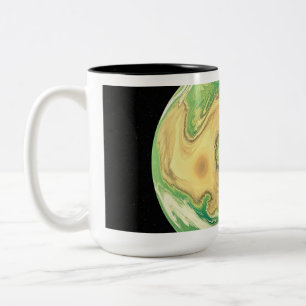 Green and Golden Brown Planet Two-Tone Coffee Mug
