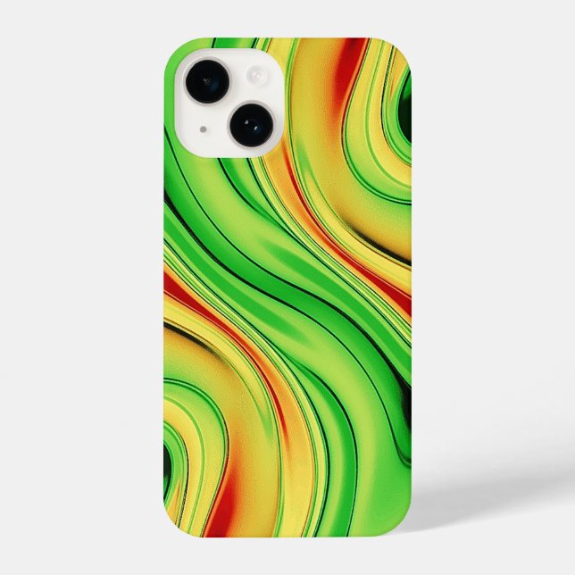 green and golden chrome waves iPhone case (Back)