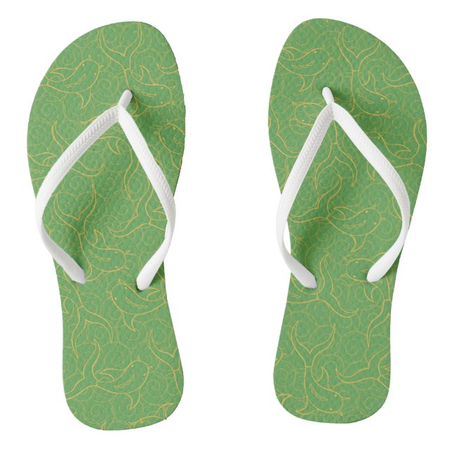 Green and Golden Koi Fish Pattern Design  Flip Flops (Footbed)