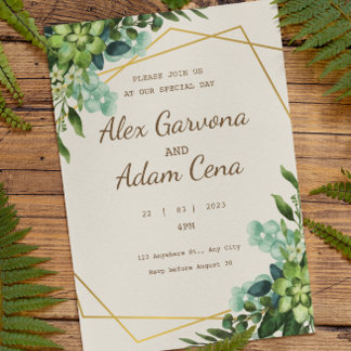 Green And Golden Watercolor Wedding Invitation Flyer