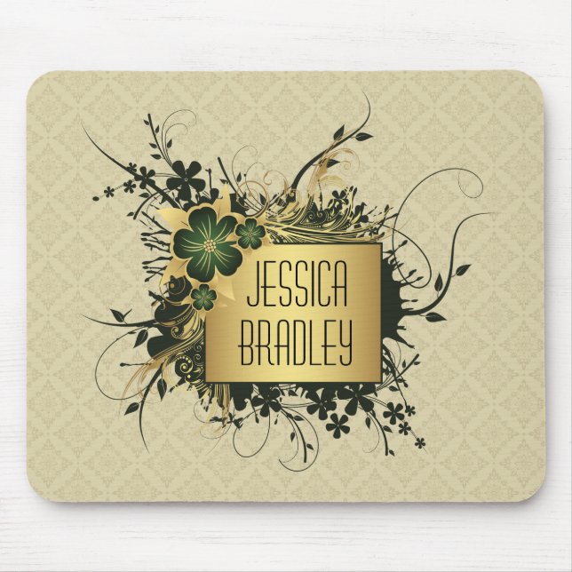 Green and Golf Floral Spray Personalised Mouse Mat (Front)