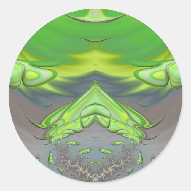 ~ Green and Gray Fractal ~ Classic Round Sticker (Front)