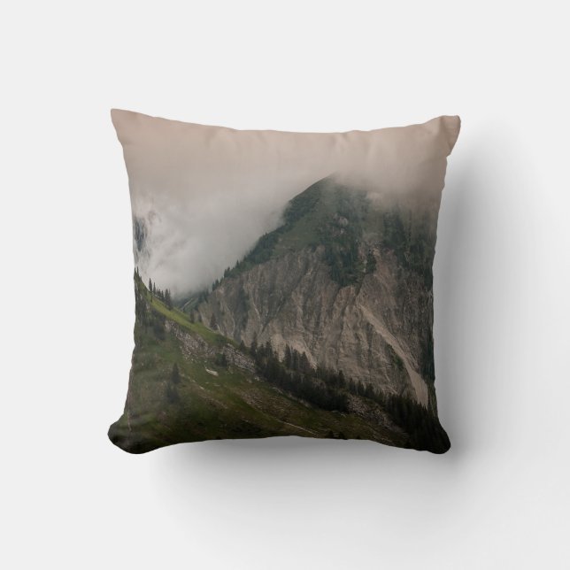 GREEN AND GRAY MOUNTAIN UNDER WHITE CLOUDS CUSHION (Front)
