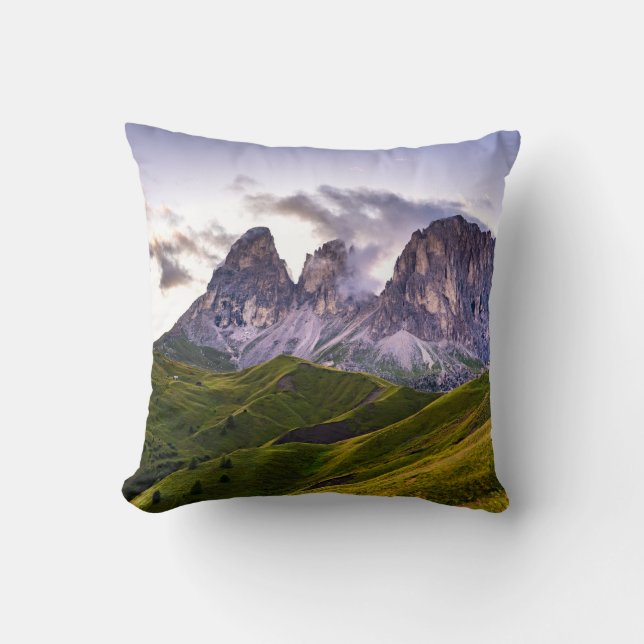 GREEN AND GRAY MOUNTAINS UNDER WHITE CLOUDS DURING CUSHION (Front)