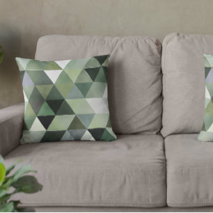 Green and Gray Torn Triangles Seamless Cushion
