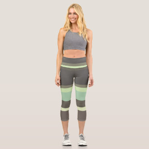 green and grey Abstract Stripes Capri Leggings
