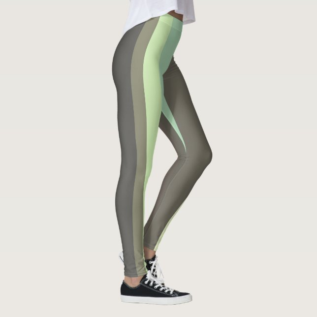 green and grey Abstract Stripes Leggings (Right)