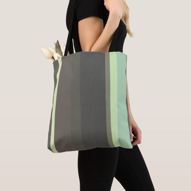 green and grey Abstract Stripes Tote Bag (Close Up)