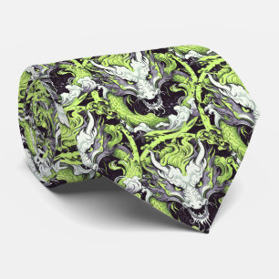 Green and Grey Asian Dragons Tie