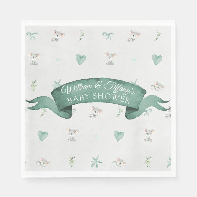 Green and Grey Baby Koala Baby Shower Napkin (Front)