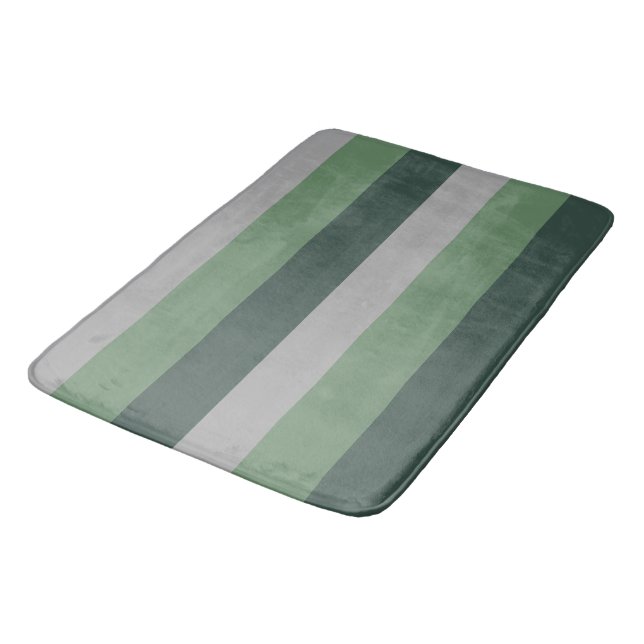 Green and Grey Basic Simple Striped Pattern Bath Mat (Angled)