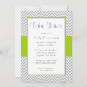 Green and Grey Chevron Baby Shower Invitations
