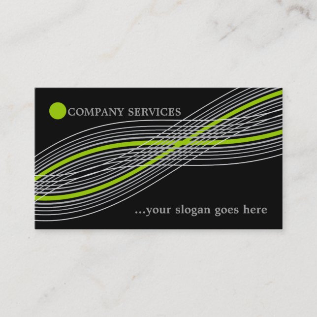 Green and grey crossed curved lines and circle business card (Front)