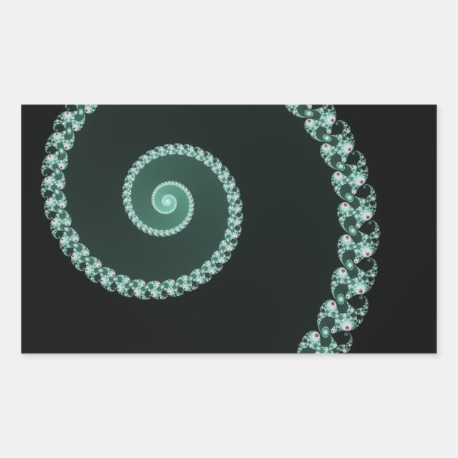 Green and Grey Fractal Spiral Rectangular Sticker (Front)