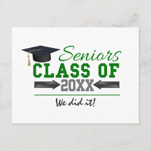 Green and  Grey Graduation Gear Announcement Postcard