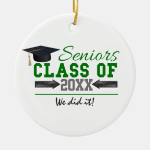 Green and Grey Graduation Gear Ceramic Tree Decoration