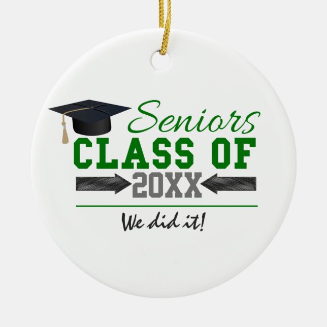 Green and  Grey Graduation Gear Ceramic Tree Decoration (Front)
