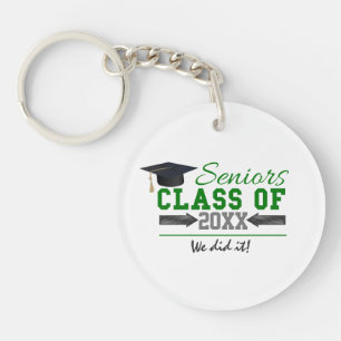 Green and Grey Graduation Gear Key Ring