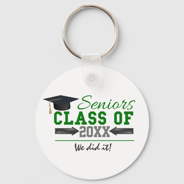 Green and  Grey Graduation Gear Key Ring (Front)