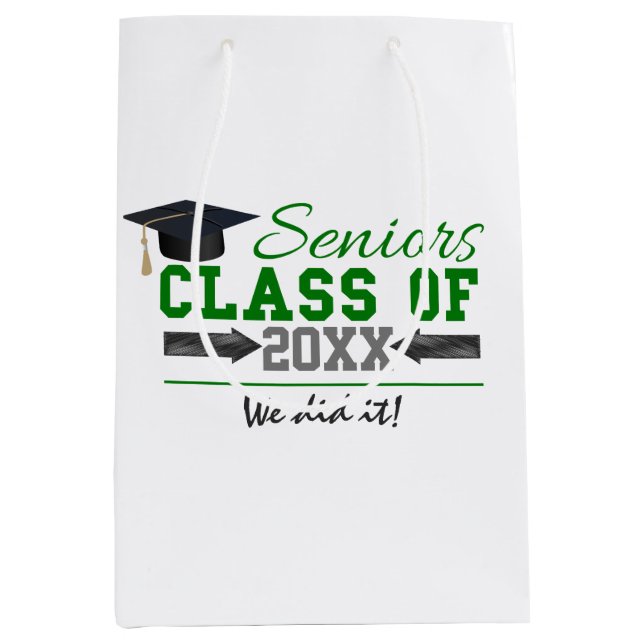 Green and  Grey Graduation Gear Medium Gift Bag (Front)