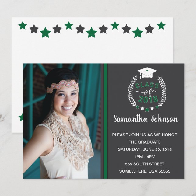 Green and Grey Graduation Party Invite (Front/Back)