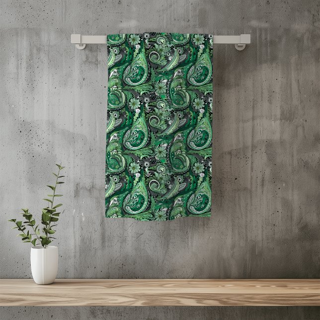 Green and Grey Paisley Pattern Bath Towel Set (Creator Uploaded)