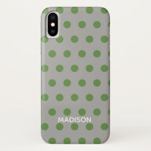 Green and Grey polka dot Personalised Name iPhone X Case