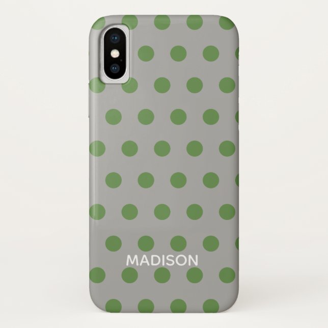 Green and Grey polka dot  Personalised Name Case-Mate iPhone Case (Back)