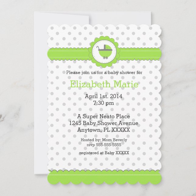 Green and Grey Polka Dots- Baby Shower Invitation (Front)