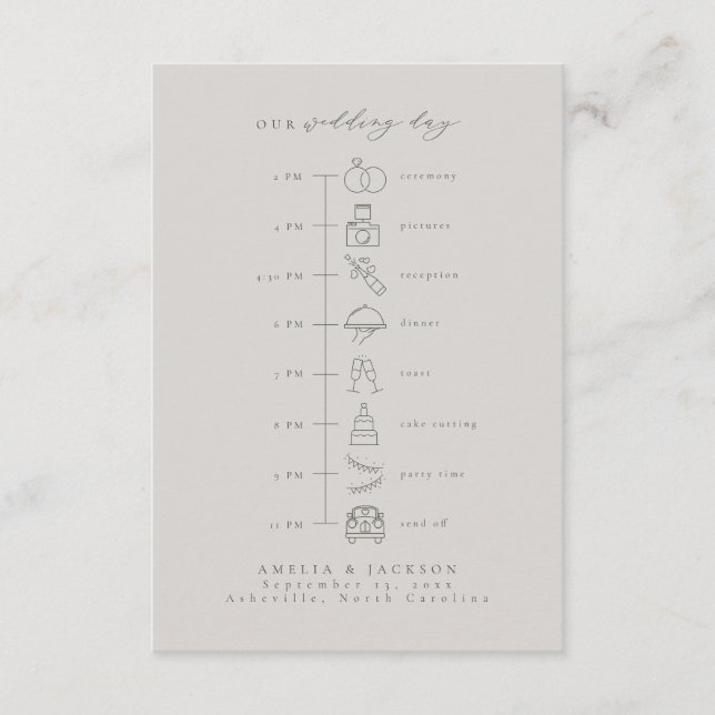 Green And Grey Wedding Timeline Order Of Events Enclosure Card (Front)