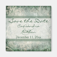 Green and Ivory Floral Save the Date Magnet