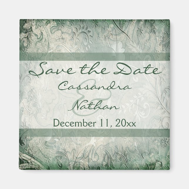 Green and Ivory Floral Save the Date Magnet (Front)