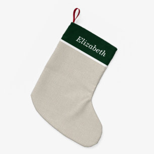 Green and Ivory Rustic Holiday Monogram Small Christmas Stocking