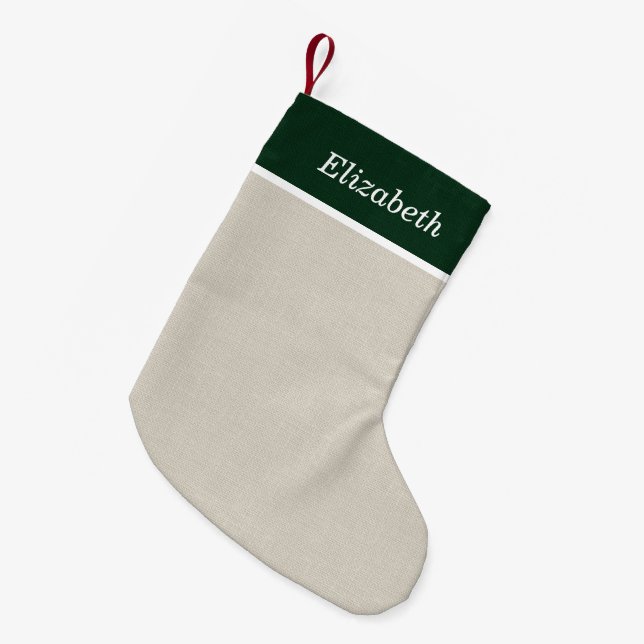 Green and Ivory Rustic Holiday Monogram Small Christmas Stocking (Front (Hanging))