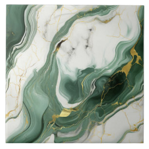 Green and Ivory Swirled Marble Effect with Gold Tile