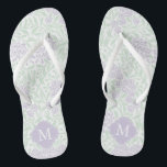 Green and Lavender Floral Damask Monogrammed Flip Flops<br><div class="desc">Beautiful and elegant floral damask pattern and quatrefoil frame monogram.</div>