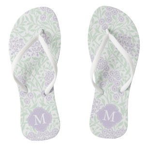 Green and Lavender Floral Damask Monogrammed Flip Flops
